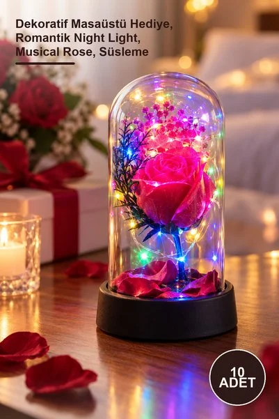 Yenilig 10 Adet Işıklı Müzikli Romantik Büyük Gül – Dekoratif Masaüstü Hediye, Romantik Night Light, Musical Rose, Süsleme
