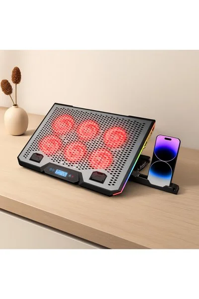 Techroid 15.6\" Laptop Soğutucu - 6 Fan, RGB, LCD Dijital Kontrol, 2 USB