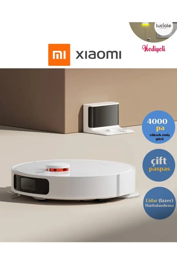 Xiaomi 4000Pa Emiş Gücü Premium 3D Engellerden Kaçınma çift ped paspas özelliği RobotSüpürge LambaderHediye