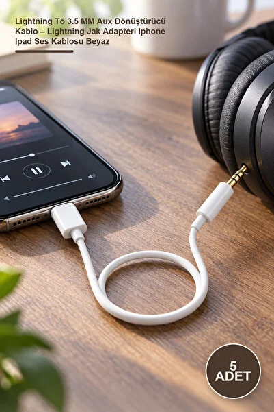 Yenilig 5 Adet Lightning To 3.5 MM Aux Dönüştürücü Kablo – Lightning Jak Adapteri Iphone Ipad Ses Kablosu Beyaz