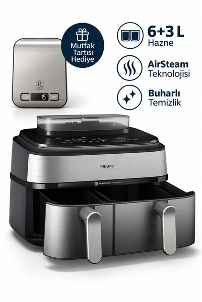Philips 5000 Çift Hazneli Steam Airfryer 6+3 L Hazne AirSteam Teknolojisi Mutfak Tartısı Hediye
