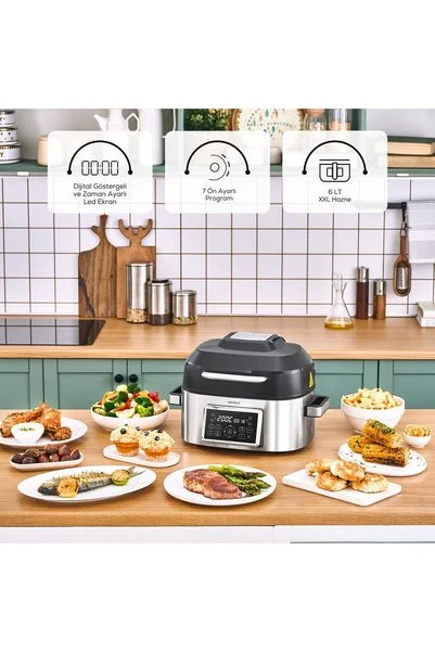 Karaca 6 Kişilik Geniş Hacim Dijital Ekran ve 7 Ön Programlı Premium Airfryer ve Izgara Makinesi 6LT