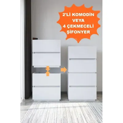 AEKA Ae-2034 Galata 4 Çekmeceli Patentli Beyaz Şifonyer Yatak Odası Bebek Odası Komodin