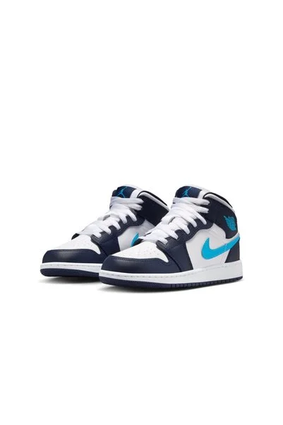 Nike Air Jordan 1 Mid Gs Mavi Basketbol Ayakkabısı (Dar Kalıptır 1 Beden Büyük Alınız)