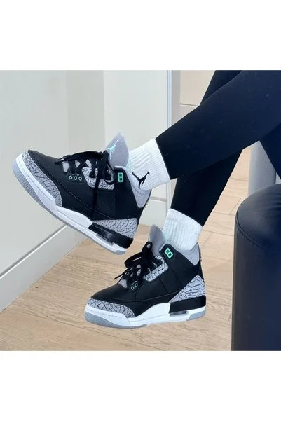 Nike Air Jordan 3 Retro GS Green Glow Siyah Unisex Çocuk Genç Basketbol Ayakkabısı | DM0967-031