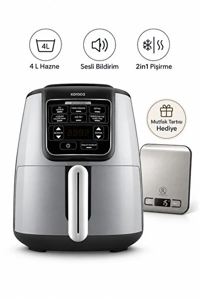 Karaca Air Pro Cook XL Cool Gray Airfryer 4 L Hazne Sesli Bildirim Mutfak Tartısı Hediye