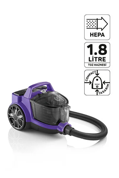 Arzum AR4070 Cleancompact Cyclone 890W HEPA Filtreli, 1.8 litre Toz Torbasız Elektrikli Süpürge, Mor