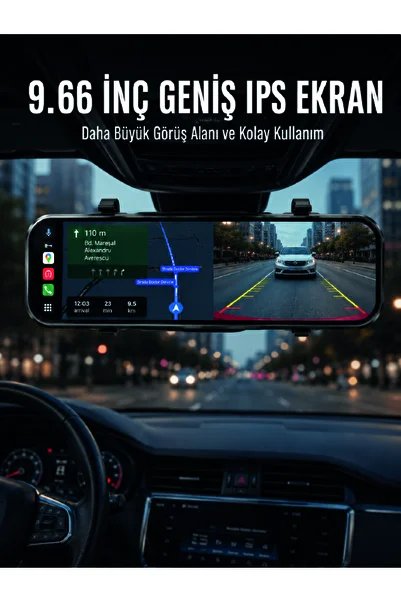 AyPenye Araç İçi Ayna Carplay Dokunmatik Multimedya ve Kamera Kayıt Ekranı