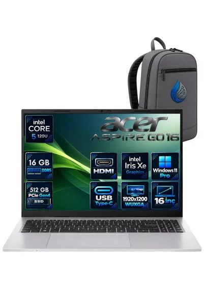 ACER Aspire Go 16 Core 5 120U 16 GB DDR5 512 GB SSD Intel Graphics 16'' WUXGA IPS Windows 11 Pro Dizüstü Bilgisayar NX.JT2EY.002RNP05