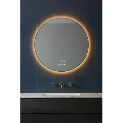 Avend Akıllı Ayna Hareket Sensörlü Buhar Tutmayan Dokunmatik 3 Butonlu 3 Renk Led Işıklı HD Yansıma Dimmer Özellikli Lüks Gümüş Çerçeveli Yuvarlak Makyaj Banyo Aynası 75 CM