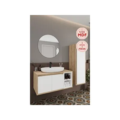 Balneom Gül 90 cm Aynalı Lavabo Banyo Dolabı