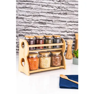 Bambum Bench 8 Parça 2 Katlı Standlı Baharatlık Seti