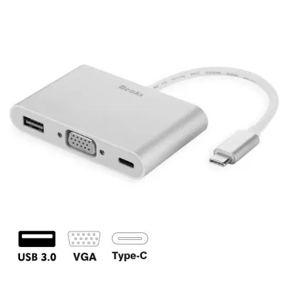 Benks U20 Type-C Çoğaltıcı 3 in 1 USB 3.0+VGA+Type-C Dönüştürücü Adaptör