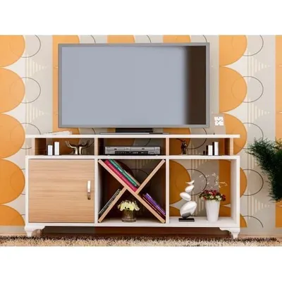 BMdekor Kamer Tasarım Beyaz Teak TV Ünitesi