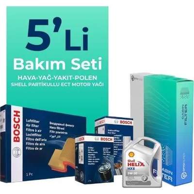 Bosch Citroen C-Elysee 1.6 Dizel Shell Motor Yağlı 2017-2019 5'li Filtre Bakım Seti