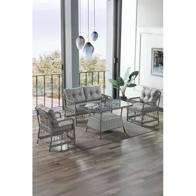 Evdemo Breda Rattan Örgü Bahçe Balkon Takımı 2+1+1 Cam Masalı Antrasit