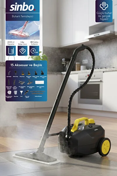 Sinbo Buharlı Temizleyici 2000W 5 Bar Yüksek Basınçlı, 15 Başlıklı, 2 Lt, 110°C SSC-6428 - PH