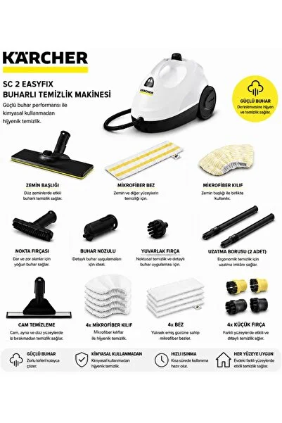 Karcher Buharlı Temizleyici Sc 2 Easyfix Full-Set+Cam Başlığı 21 Parça Temizlik Seti
