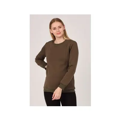 BUSA Hamile Emzirme Detaylı Termal Sweatshirt Haki