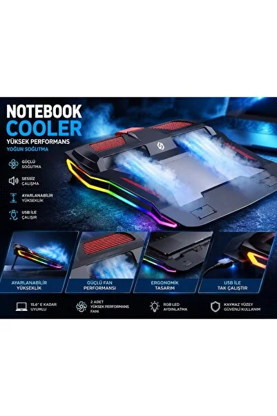 Nomker Casper Nirvana C370 15.6'' Uyumlu RGB LED Işıklı Çift Fanlı Notebook Soğutucu Standı