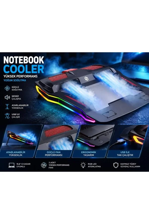 Nomker Casper Nirvana C370 15.6'' Uyumlu RGB LED Işıklı Çift Fanlı Notebook Soğutucu Standı