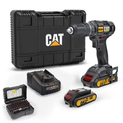 Cat DX155.1SET 18 V 2.0 Ah Li-Ion Çift Akülü Profesyonel Şarjlı Darbeli Matkap+DA01901 32 Parça Vidalama Uç Seti