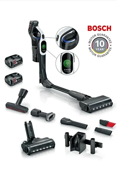 Bosch ÇİFT batarya 160dk Temizlik Unlimited 10 Dijital TurboSpinMotor Premium BCS104 Şarjlı Dikey Süpürge