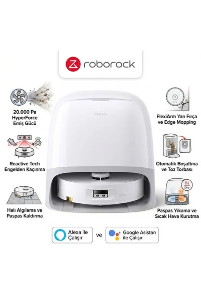 Roborock Curv Flow Robot Süpürge 20000pa HyperForce EmişGücü Görüntülü arama Yapay Zeka ile Planlama