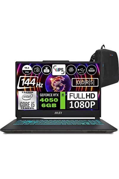 MSI Cyborg 15 Intel Core I5 13420H 16GB 1tb SSD RTX4050 6gb Freedos 15.6" Fhd 144Hz Taşınabilir Bilgisayar A13VE1478XTRWF02 + Zetta Çanta