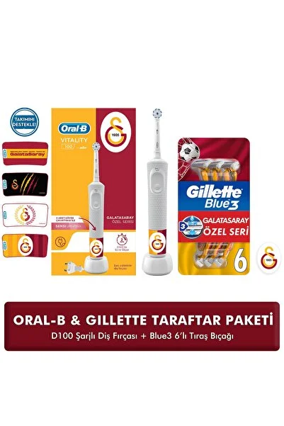Oral-B D100 Şarjlı Fırça + Gillette Blue3 Galatasaray Taraftar Paketi