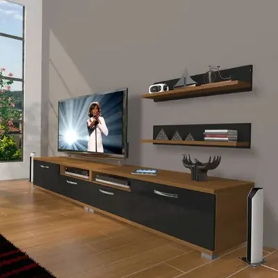 Decoraktiv Eko 220R SLM Ceviz Siyah TV Ünitesi