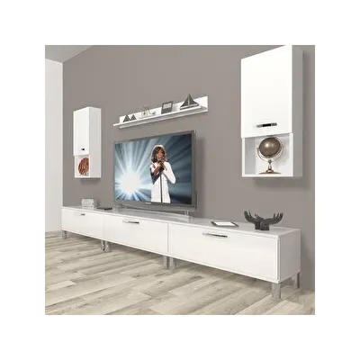 Decoraktiv Eko 270DA Mdf Krom Ayaklı Parlak Beyaz Tv Ünitesi