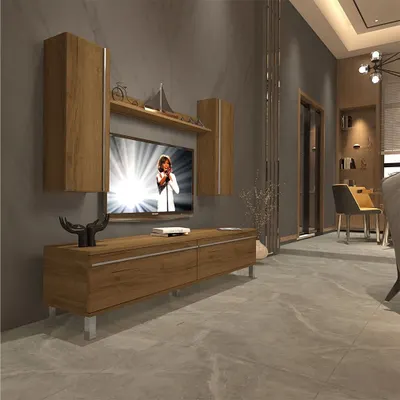 Decoraktiv EKO 5D Mdf Std Naturel Pera Krom Ayaklı Tv Ünitesi