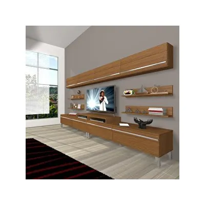 Decoraktiv Ekoflex 360Y Mdf Krom Ayaklı Naturel Ceviz Tv Sehpa Ünitesi