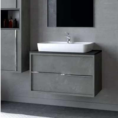 Denko Matia 80 cm Mdf Retro Gümüş Banyo Dolabı Alt Modül ve Lavabo