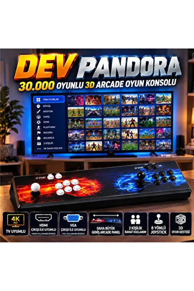 schitec DEV PANDORA 30.000 Oyunlu 3D PRO Arcade Konsol 2 Kişilik Geniş Panel HDMI & VGA Çıkışlı