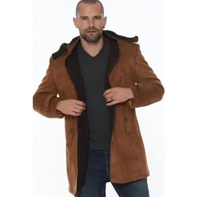Dewberry PLT8399 Süet Görünümlü Açık Camel Erkek Palto