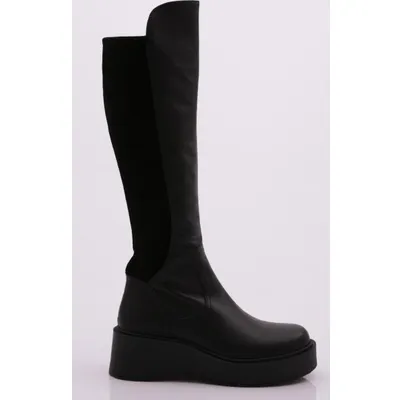 DGN 22535-22K Kadın Kalın Taban Fermuarlı Knee High Çizme