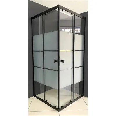Durul Kare Siyah Kumlama Box Desen Cam 95x120 cm Duşakabin