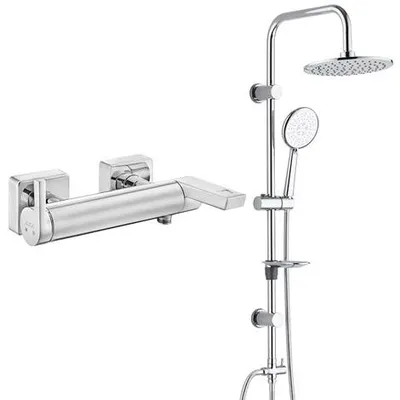 E.C.A Icon Banyo Bataryası + T-May Banyo Bostan Oval Tepe Paslanmaz Krom Duş Seti