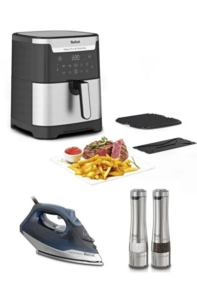 TEFAL Easy Fry Grill XXL EY801D15 6.5 lt Yağsız Fritöz Airfryer + FV2868 Ütü ve Tuz ve Biber Öğütücü