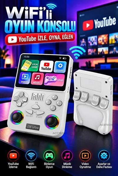 ACSTECH El Oyun Konsolu J36 Ultra | WiFi Destekli Retro Oyun Makinesi | 20.000+ Oyun | 3.5 İnç HD Ekran | 3000mAh - Beyaz