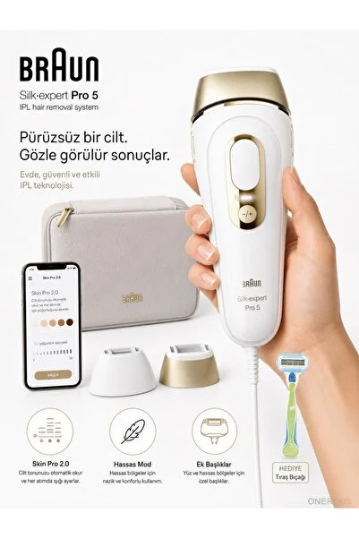 Braun Ev Tipi IPL Lazer Epilasyon Aleti 2 Başlıklı Akıllı Ten Sensörlü Yüz Vücut Uyumlu Çantalı Tıraş Bıçaklı