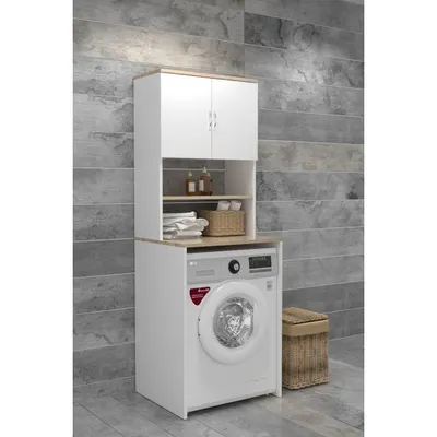 Evdemo Çamaşır Makinesi Üstü Banyo Dolabı Rafı Beyaz
