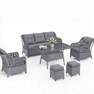 Evdemo Eren Rattan Puflu 3+1+1 Gri Bahçe Balkon Takımı