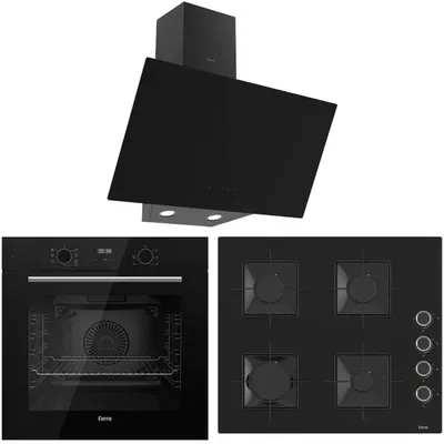 Ferre Flowart QBL63CS - SS205 - D077 Siyah 3'lü Ankastre Set