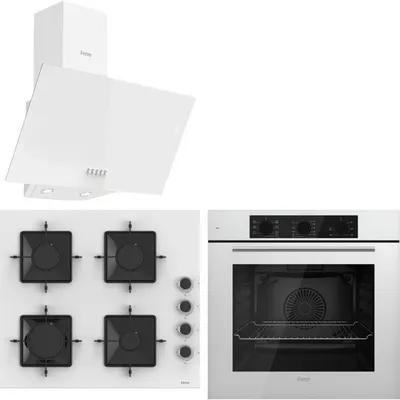 Ferre QBL62CB - SS206 - D087 Beyaz Cam 3'lü Ankastre Set