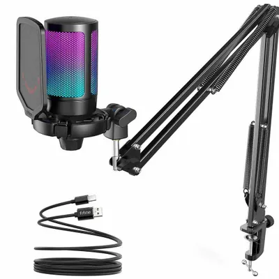 Fifine Ampligame A6T Beyaz RGB USB Yayıncı Mikrofonu