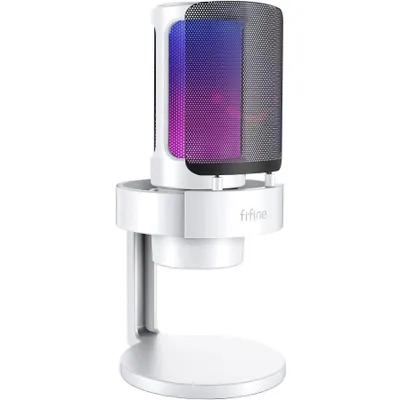 Fifine Ampligame A8 Beyaz RGB USB Yayıncı Mikrofonu