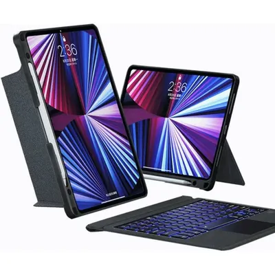 Fuchsia iPad 11. Nesil A16 2025 Uyumlu Touch Pad Bluetooth Klavyeli Standlı Mıknatıslı Tablet Kılıfı